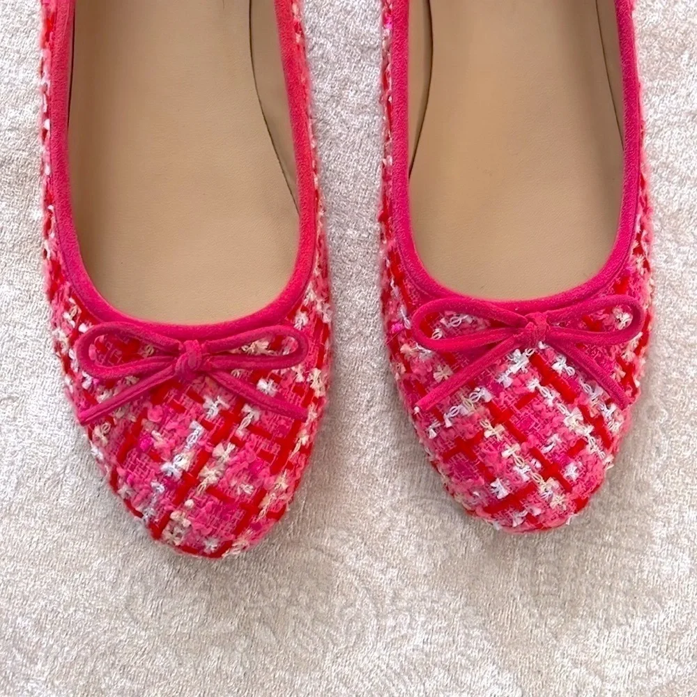 Brand New Ann Taylor Pink Tweed Ballet Flats Bow 1/2